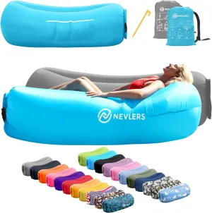 Nevlers 2 Pack Inflatable Loungers Air Sofa Couch | Perfect for Beach Chair Camping Chairs or Portable Hammock |Travel Bag Pouch, Pegs & 3 Pockets| Movie Seating & Camping Accessories Blow Up Lounger