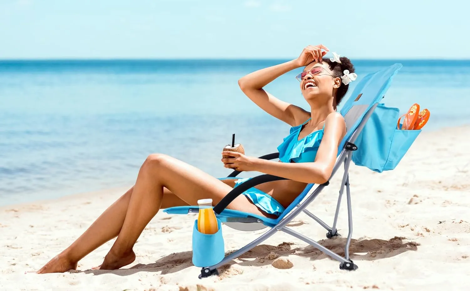 Nice C Beach Chair, Beach Chairs for Adults 2 Pack w/Cooler Compact High Back, Cup Holder & Carry Bag & Heavy Duty Outdoor, Camping, BBQ, Travel, Picnic, Festival (Set of 2 Blue)