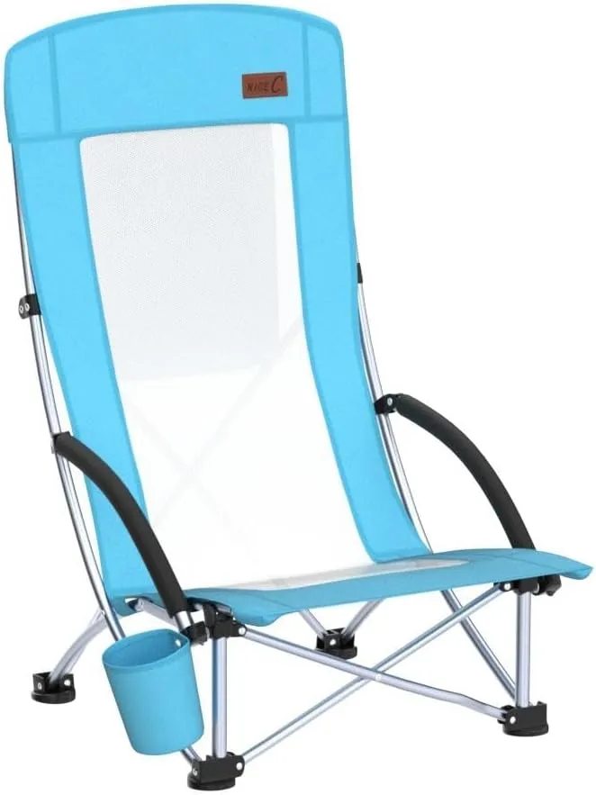 Nice C Beach Chair, Beach Chairs for Adults 2 Pack w/Cooler Compact High Back, Cup Holder & Carry Bag & Heavy Duty Outdoor, Camping, BBQ, Travel, Picnic, Festival (Set of 2 Blue)