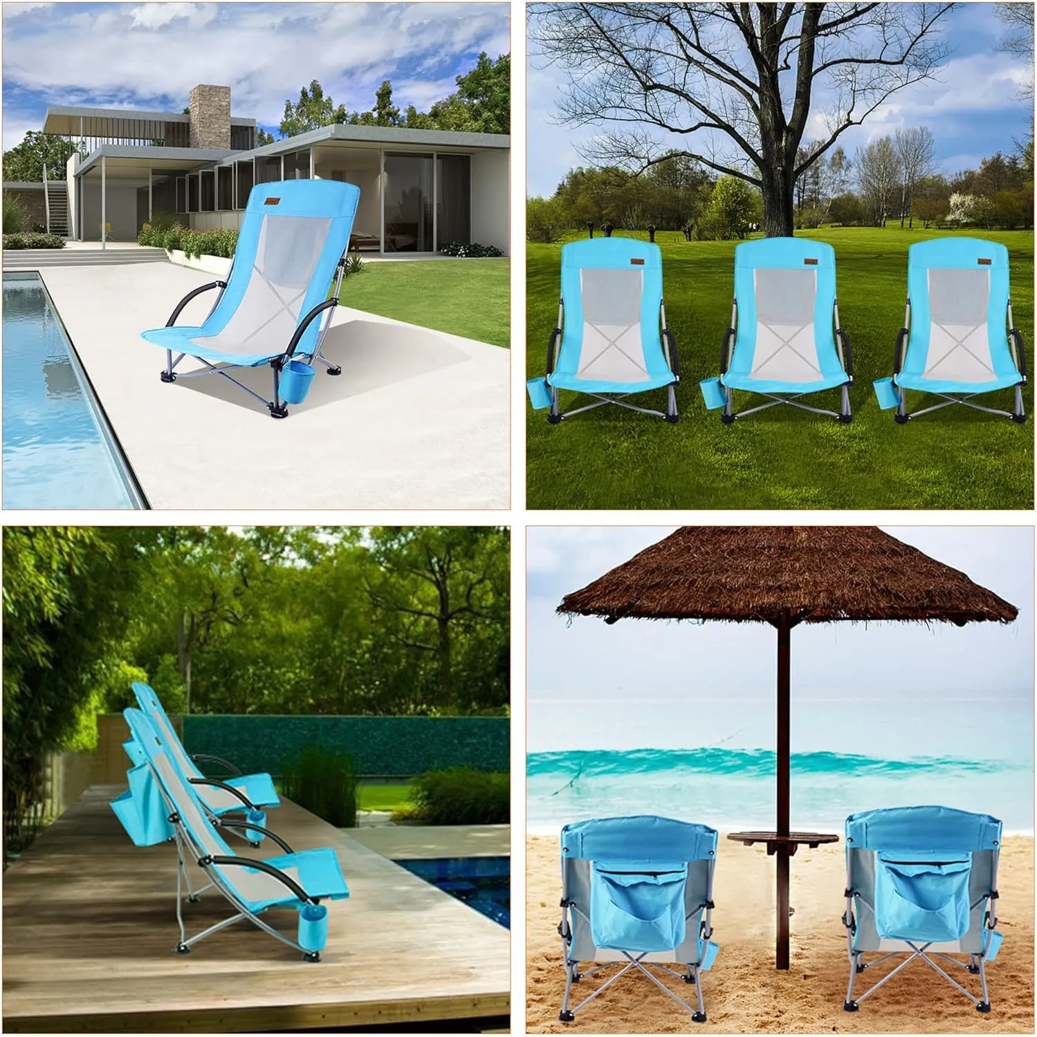 Nice C Beach Chair, Beach Chairs for Adults 2 Pack w/Cooler Compact High Back, Cup Holder & Carry Bag & Heavy Duty Outdoor, Camping, BBQ, Travel, Picnic, Festival (Set of 2 Blue)
