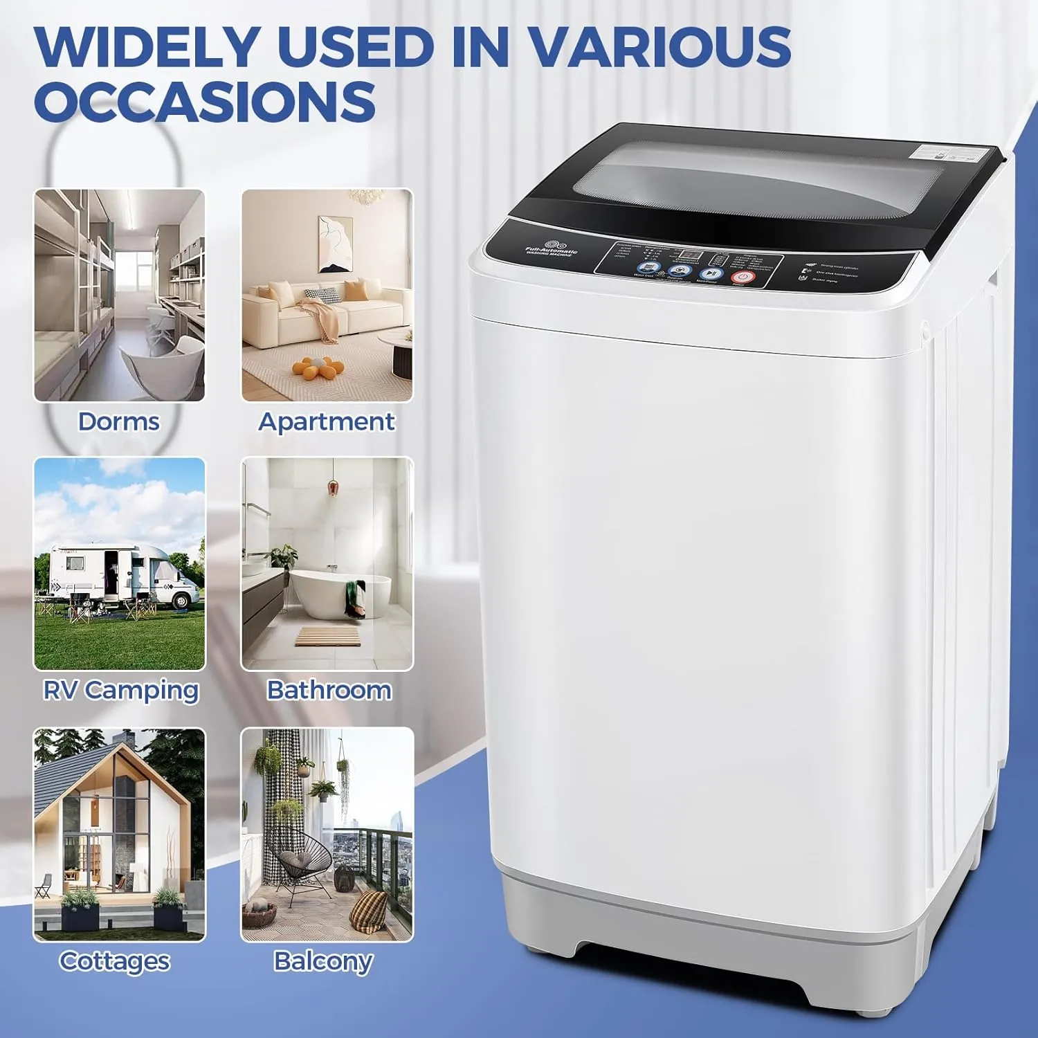 Nictemaw Portable Washing Machine, 17.8Lbs Portable Washer Machine, 2.4Cu.ft Compact Laundry Washer and Dryer Combo with Drain Pump, 10 Wash Programs 8 Water Levels for Apartment RV Dorm-Glass Cover