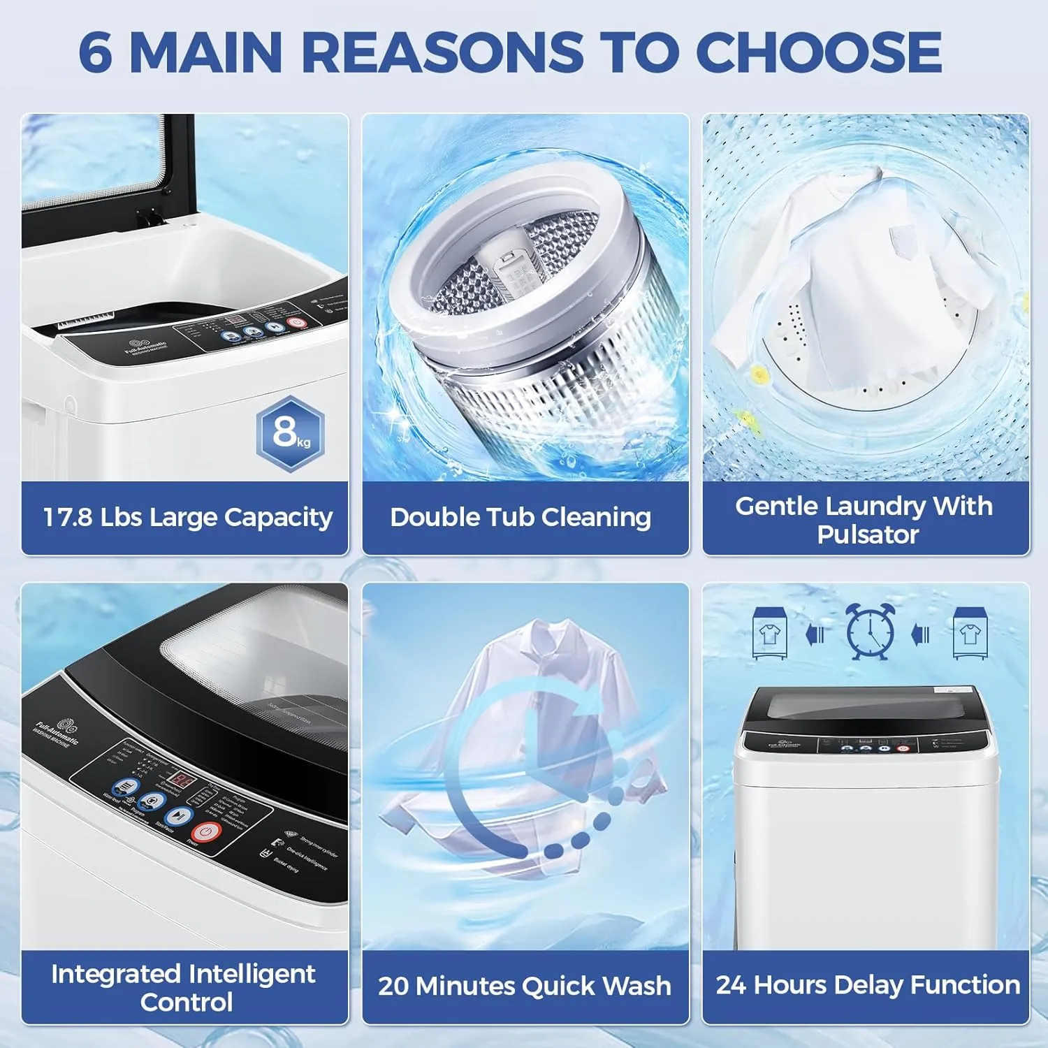 Nictemaw Portable Washing Machine, 17.8Lbs Portable Washer Machine, 2.4Cu.ft Compact Laundry Washer and Dryer Combo with Drain Pump, 10 Wash Programs 8 Water Levels for Apartment RV Dorm-Glass Cover