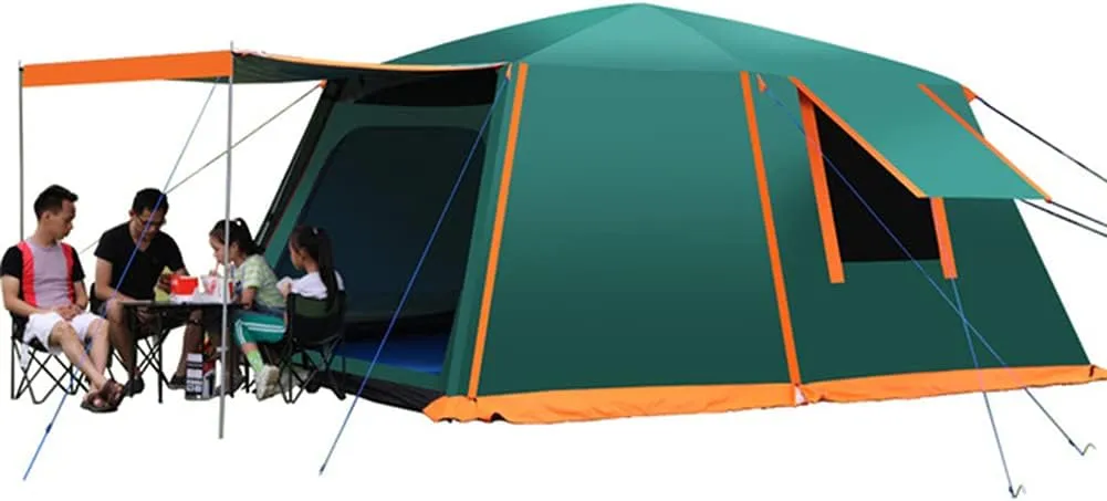 NIEH Dome Tent with Porch Automatic Pop Up Tent Sun Shelter Easy Set Up Double Layer Family Camping Tents with Carrying Bag for Outdoor Camping, Fishing, BBQ, 5