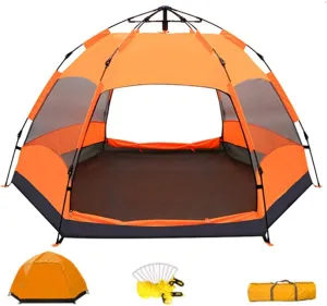NIEH Waterproof Double Layer Dome Tent 3-5 Person, Family Instant Pop Up Camping Tent for Beach BBQ Park Fishing Mountain House Sun Shade Shelter Canopy