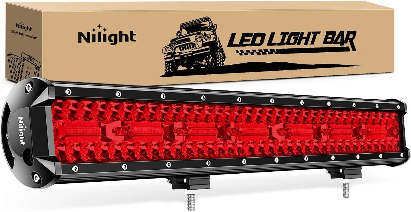 Nilight 20 Inch LED Light Bar Red Triple Row 420W Spot Flood Combo 42000LM Driving Boat Off Road Fishing Hunting Emergency Safety Lighting for UTV Pick-up Van Tractor