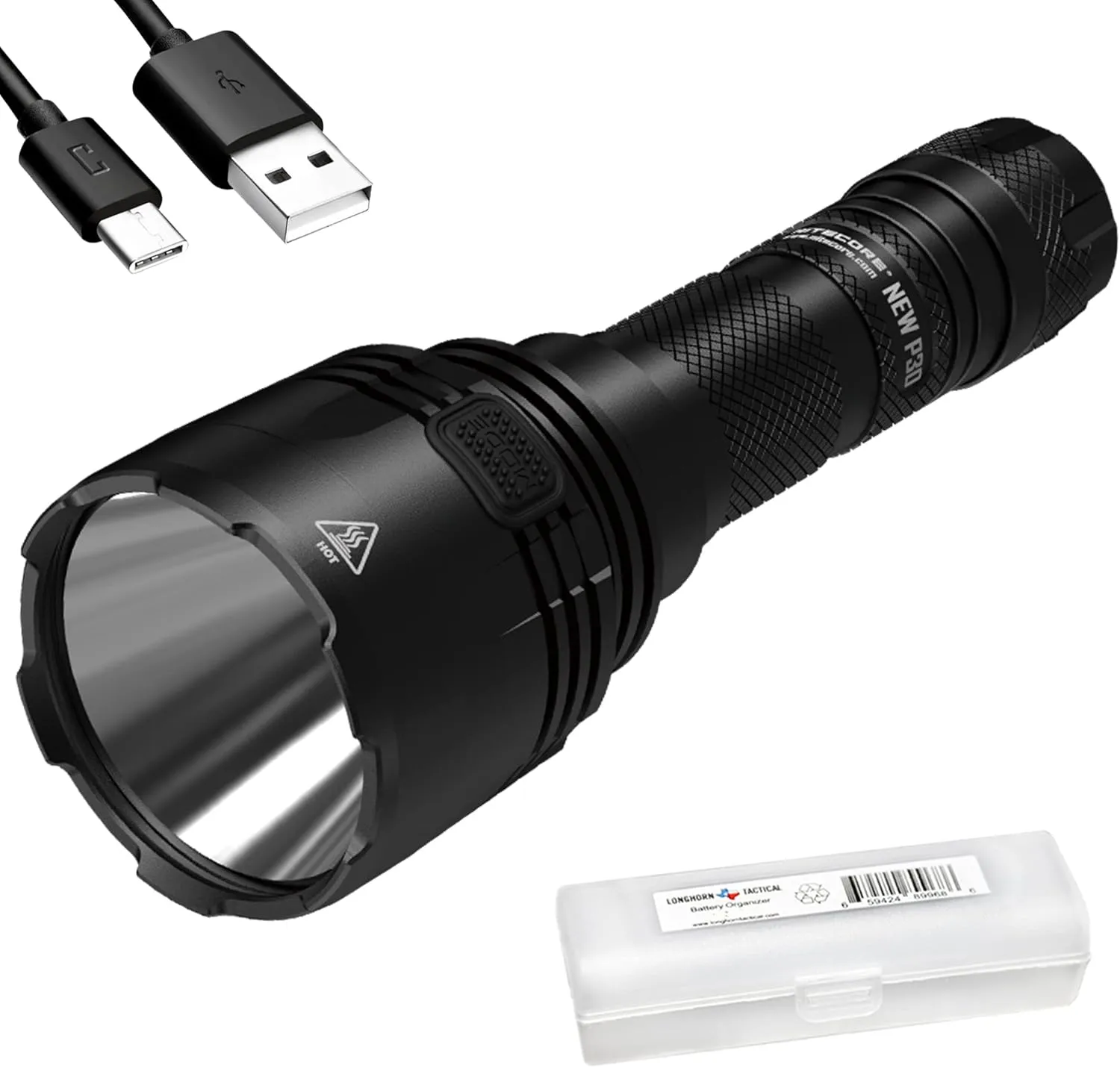 Nitecore New P30 1000 Lumen 676 Yard Long Throw Hunting Flashlight, NL2150R with Build-in USB-C Port, and LumenTac Organizer