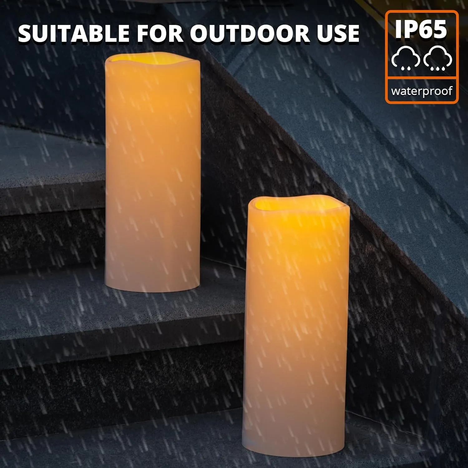 NURADA Large Outdoor Solar Candles Waterproof - 12" x 5" Rechargeable Solar Powered Flameless LED Pillar Flickering Candle for Patio Porch Lanterns Decor - Ivory White Set of 2