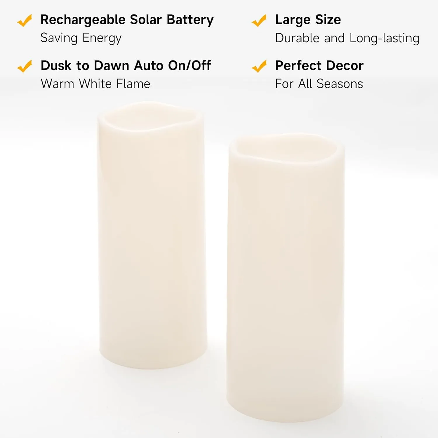 NURADA Large Outdoor Solar Candles Waterproof - 12" x 5" Rechargeable Solar Powered Flameless LED Pillar Flickering Candle for Patio Porch Lanterns Decor - Ivory White Set of 2