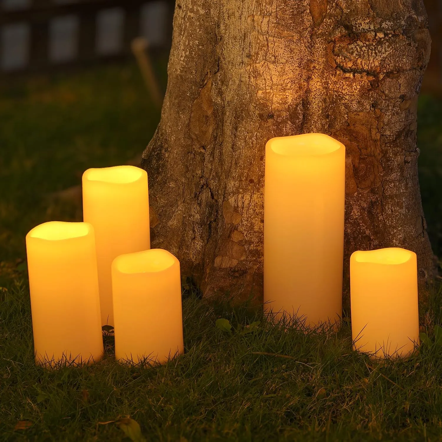 NURADA Large Outdoor Solar Candles Waterproof - 12" x 5" Rechargeable Solar Powered Flameless LED Pillar Flickering Candle for Patio Porch Lanterns Decor - Ivory White Set of 2