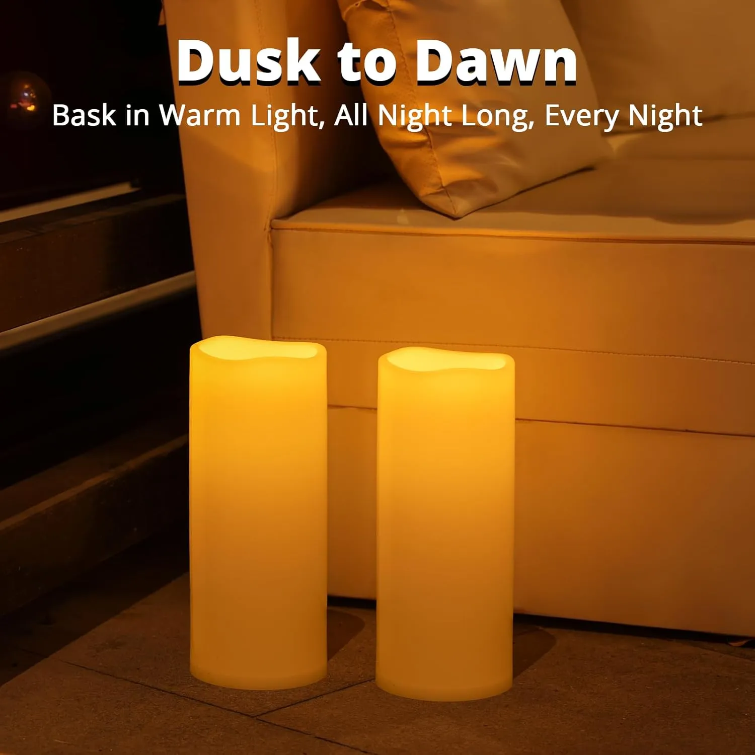 NURADA Large Outdoor Solar Candles Waterproof - 12" x 5" Rechargeable Solar Powered Flameless LED Pillar Flickering Candle for Patio Porch Lanterns Decor - Ivory White Set of 2