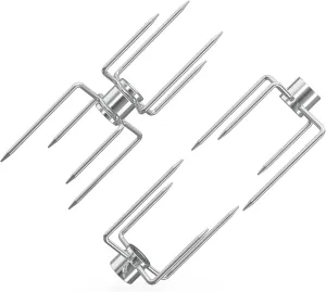 only fire Rotisserie Meat Forks for Most Grills - Include 2pcs 4 Pronged Rotisserie Forks and 1pc Double Sided 4 Pronged Rotisserie Fork