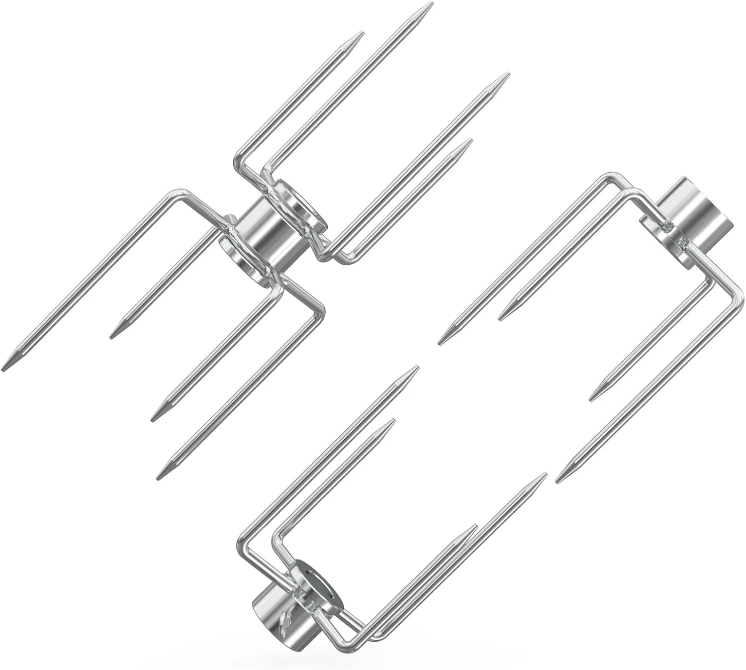only fire Rotisserie Meat Forks for Most Grills - Include 2pcs 4 Pronged Rotisserie Forks and 1pc Double Sided 4 Pronged Rotisserie Fork