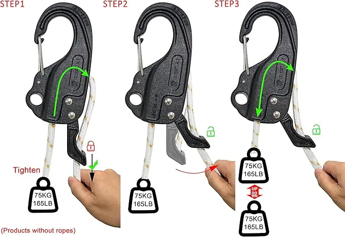 ORXPLUS TOOLS 2PCS Rope Tightener, Rope Tensioner, Tie Down Mechanism Lock Adjuster fits 1/10"-1/4" Cord for Camping, Outdoor, Garage, Boating, Fishing, Loading