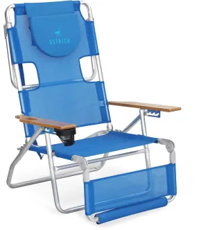 Ostrich 3N1 Lightweight Lawn Beach Reclining Lounge Chair with Footrest, Outdoor Furniture for Patio, Balcony, Backyard, or Porch, Blue