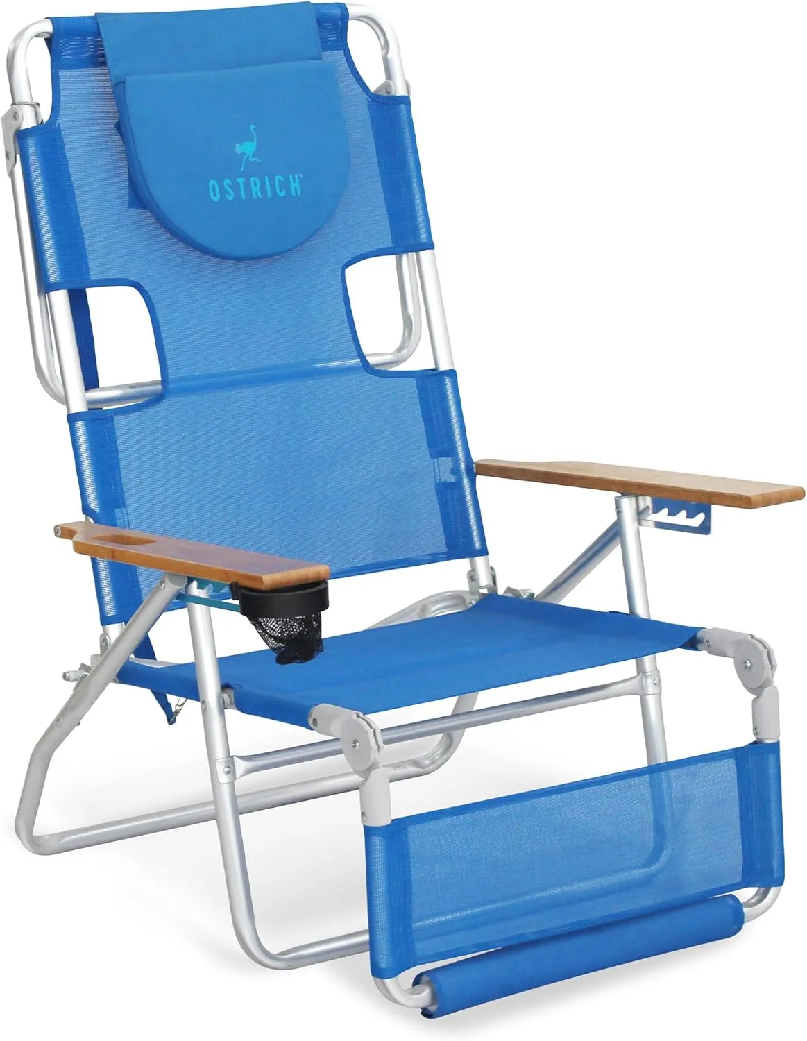 Ostrich 3N1 Lightweight Lawn Beach Reclining Lounge Chair with Footrest, Outdoor Furniture for Patio, Balcony, Backyard, or Porch, Blue