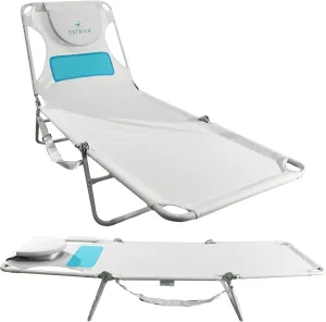Ostrich Outdoor Lightweight Folding Adjustable Reclining Ladies Mens Comfort Chaise Lounge Beach Chair for Tanning Pool Lake Patio Lawn Camping, White