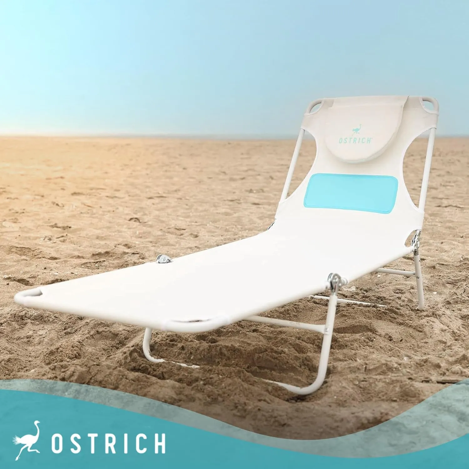 Ostrich Outdoor Lightweight Folding Adjustable Reclining Ladies Mens Comfort Chaise Lounge Beach Chair for Tanning Pool Lake Patio Lawn Camping, White