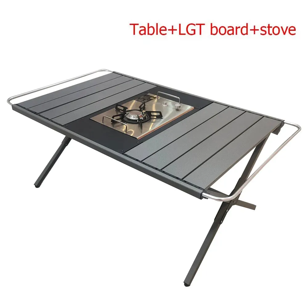 Outdoor Aluminum Alloy IGT Table - Portable Telescopic Camping Table with Gas Stove and Teaism Tray