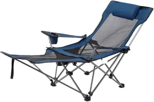 Outdoor Camp Chairs, Folding Recliner Chair Camping Folding Chair Beach Sun Patio Chaise Lounge Chair Pool Lawn Lounger Lawn Chairs Adults(Blue)