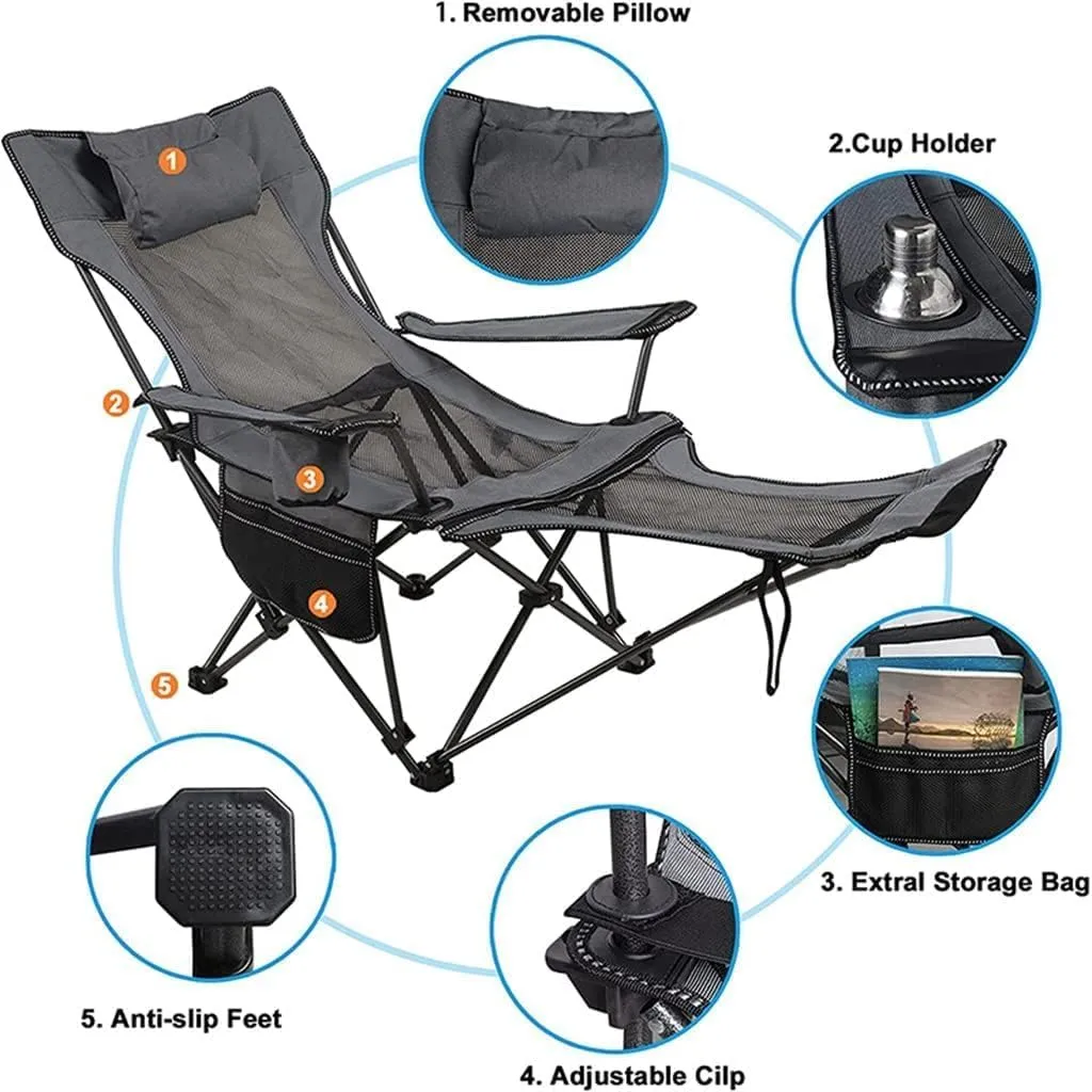 Outdoor Camp Chairs, Folding Recliner Chair Camping Folding Chair Beach Sun Patio Chaise Lounge Chair Pool Lawn Lounger Lawn Chairs Adults(Blue)