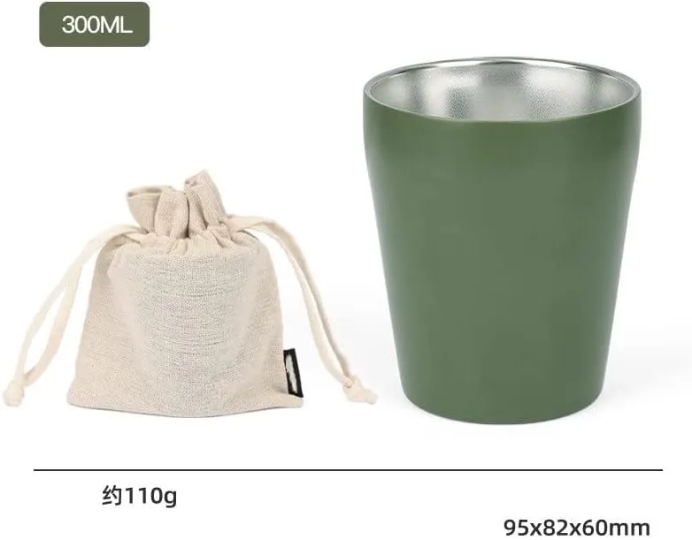 Outdoor camping can be stored portable cup double-layer 304 stainless steel water cup 1PC(Green)