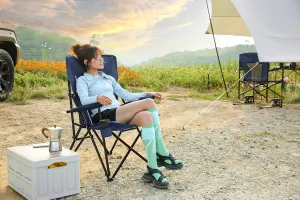 Outdoor Camping Chair, Portable Folding Outdoor Chair with Armrests, Drink Holder & Comfortable Backrest for Fishing Camping, Support 250 LBS
