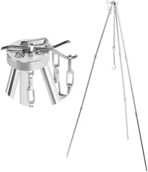 Outdoor Camping Cooking Tripod, Adjustable Aluminum Pot Holder, Sturdy Fire Stabilizer Tripod, for Camping, Picnics and Campfires