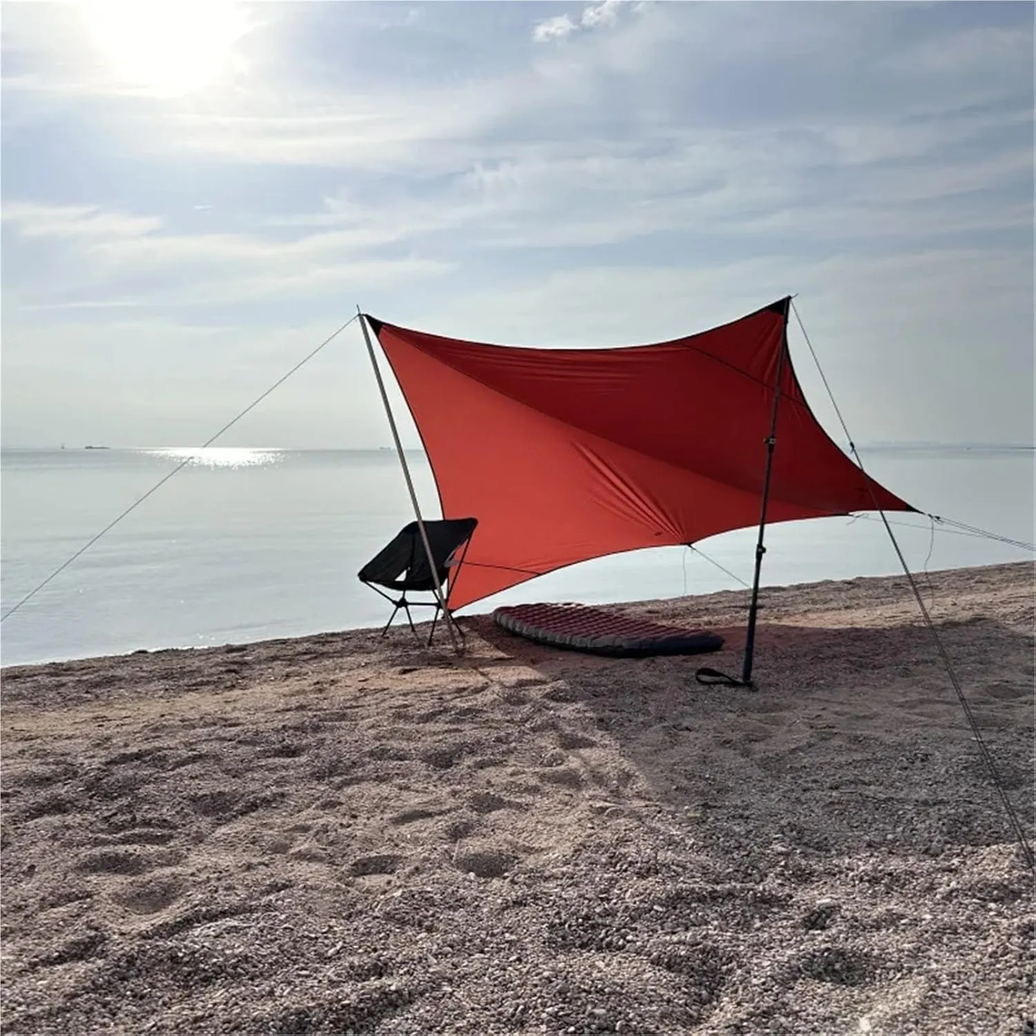 Outdoor Camping Hexagonal Flysheet Ultralight Waterproof Canopy 15D Nylon Shelter Tarp Awning Red Blue Gray(Gray no Rod)