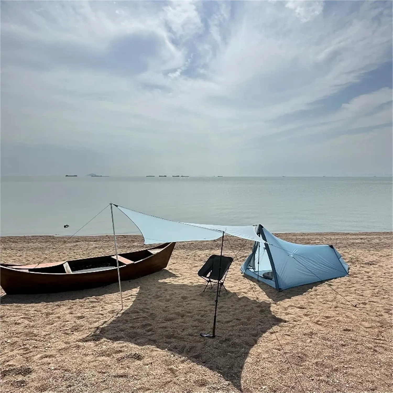 Outdoor Camping Hexagonal Flysheet Ultralight Waterproof Canopy 15D Nylon Shelter Tarp Awning Red Blue Gray(Gray no Rod)