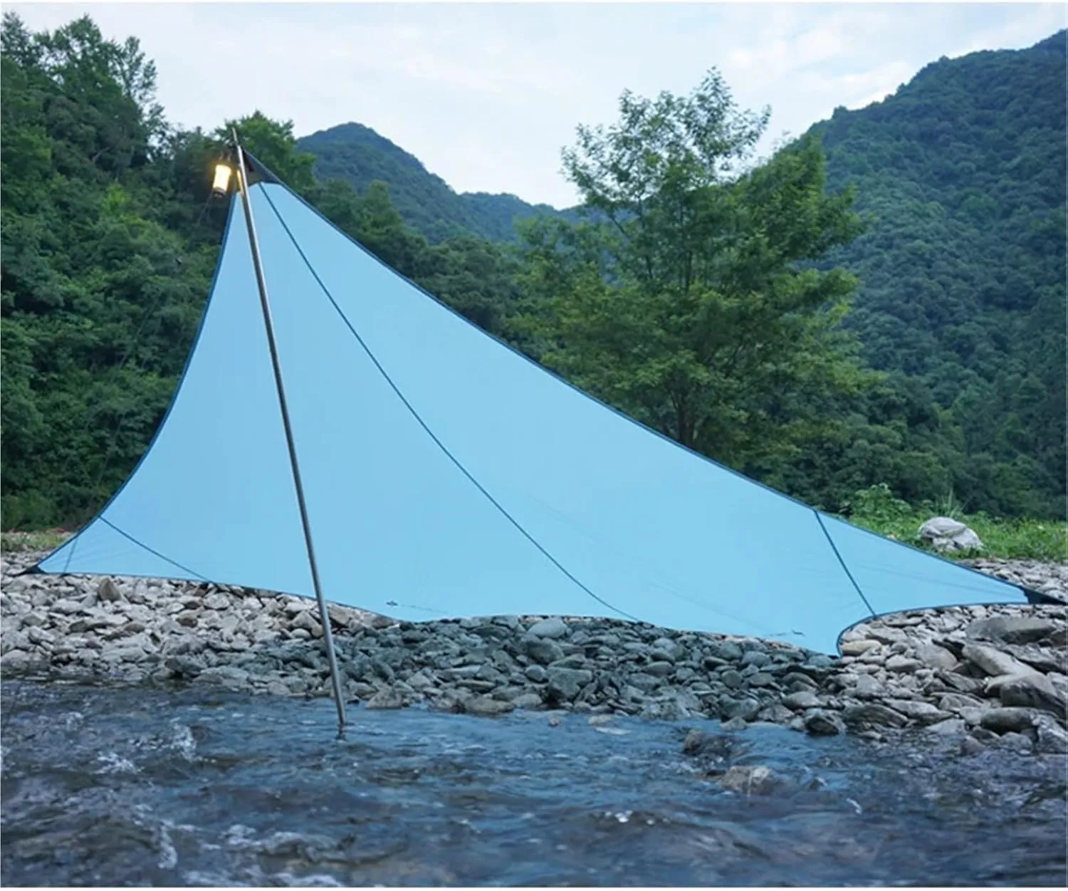 Outdoor Camping Hexagonal Flysheet Ultralight Waterproof Canopy 15D Nylon Shelter Tarp Awning Red Blue Gray(Gray no Rod)