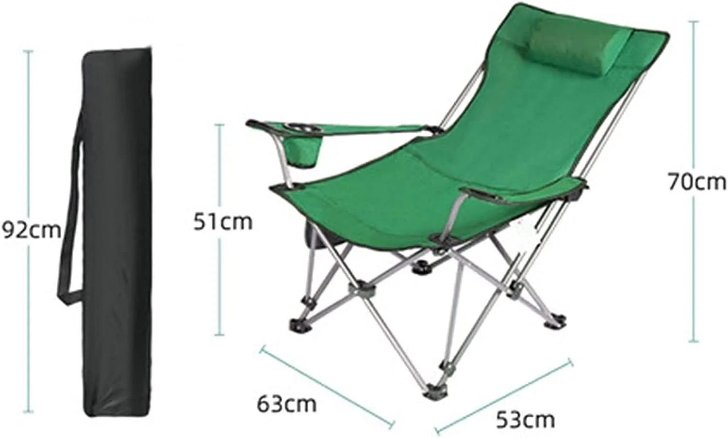 Outdoor Chair Folding Camping Chair Outdoor Folding Chair Portable Lawn Folding Seat Armchair With Cup Holder Pillow And Carry Bag Leisure Recliner Stool Camping Chair Foldable Chair ( Color : Green )