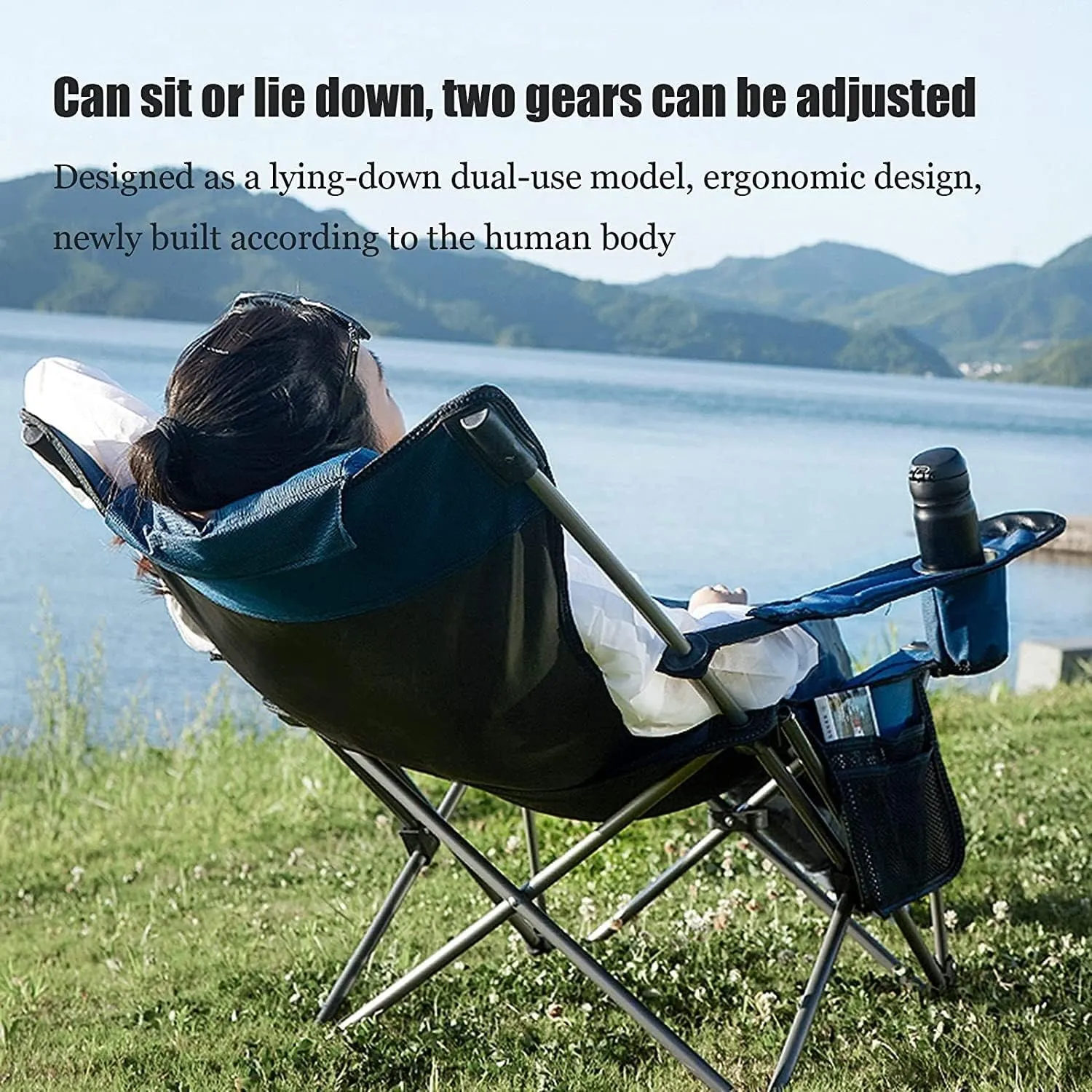 Outdoor Chair Folding Camping Chair Outdoor Folding Chair Portable Lawn Folding Seat Armchair With Cup Holder Pillow And Carry Bag Leisure Recliner Stool Camping Chair Foldable Chair ( Color : Green )