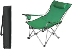 Outdoor Chair Folding Camping Chair Outdoor Folding Chair Portable Lawn Folding Seat Armchair With Cup Holder Pillow And Carry Bag Leisure Recliner Stool Camping Chair Foldable Chair ( Color : Green )