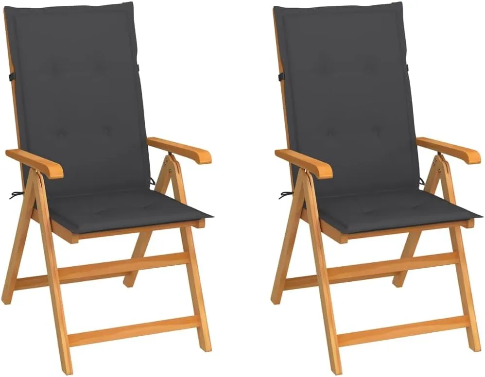 Outdoor Chairs,Zero Gravity Chair,Folding Stool,Patio Chairs 2 pcs with Anthracite Cushions Solid Teak WoodFor Gardens, patios, Balconies