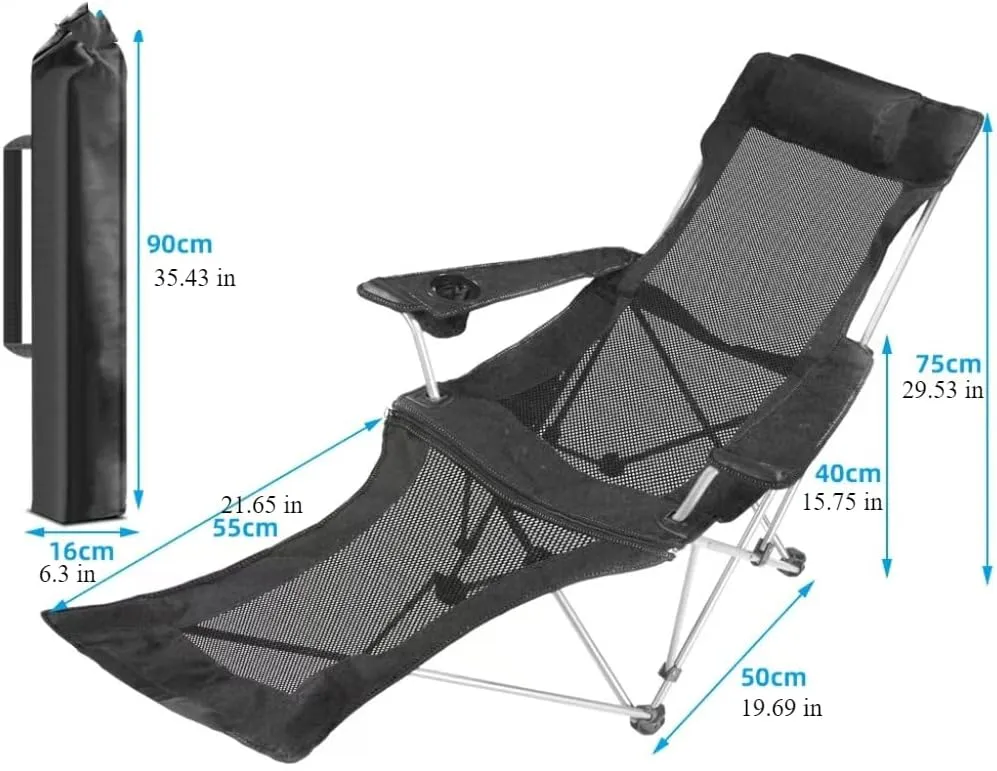 Outdoor Folding Chair Portable Beach Bed Fishing Stool Camping Beach Chair Outdoor Barbecue Bed (Black 01)