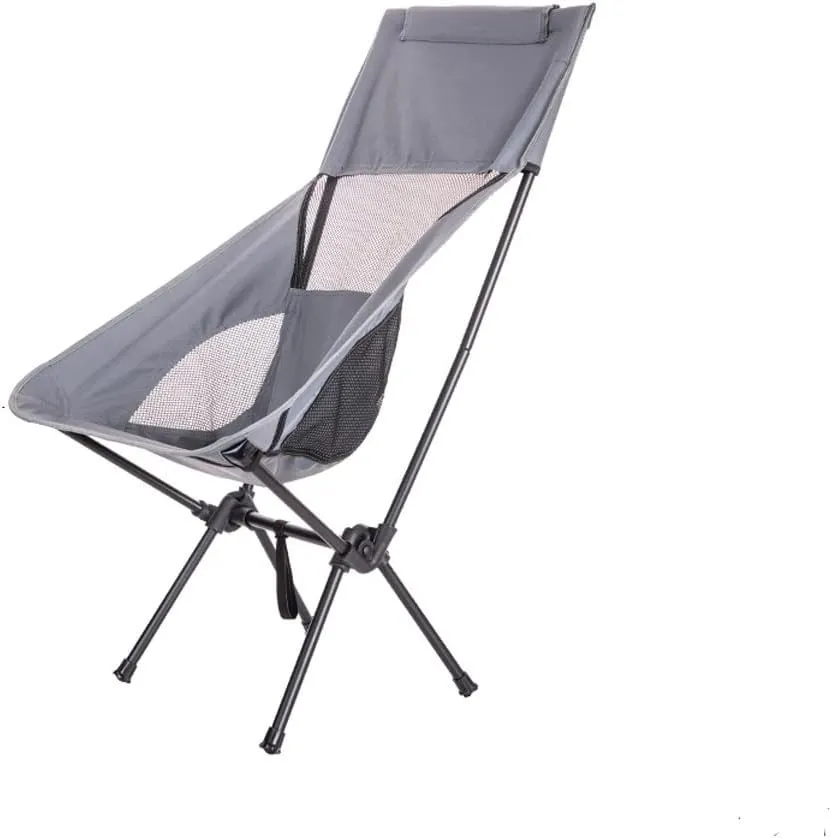 Outdoor Folding Chair Portable Camping Fishing Bench Picnic Leisure Recliner Camping Chair (Color : Grey)