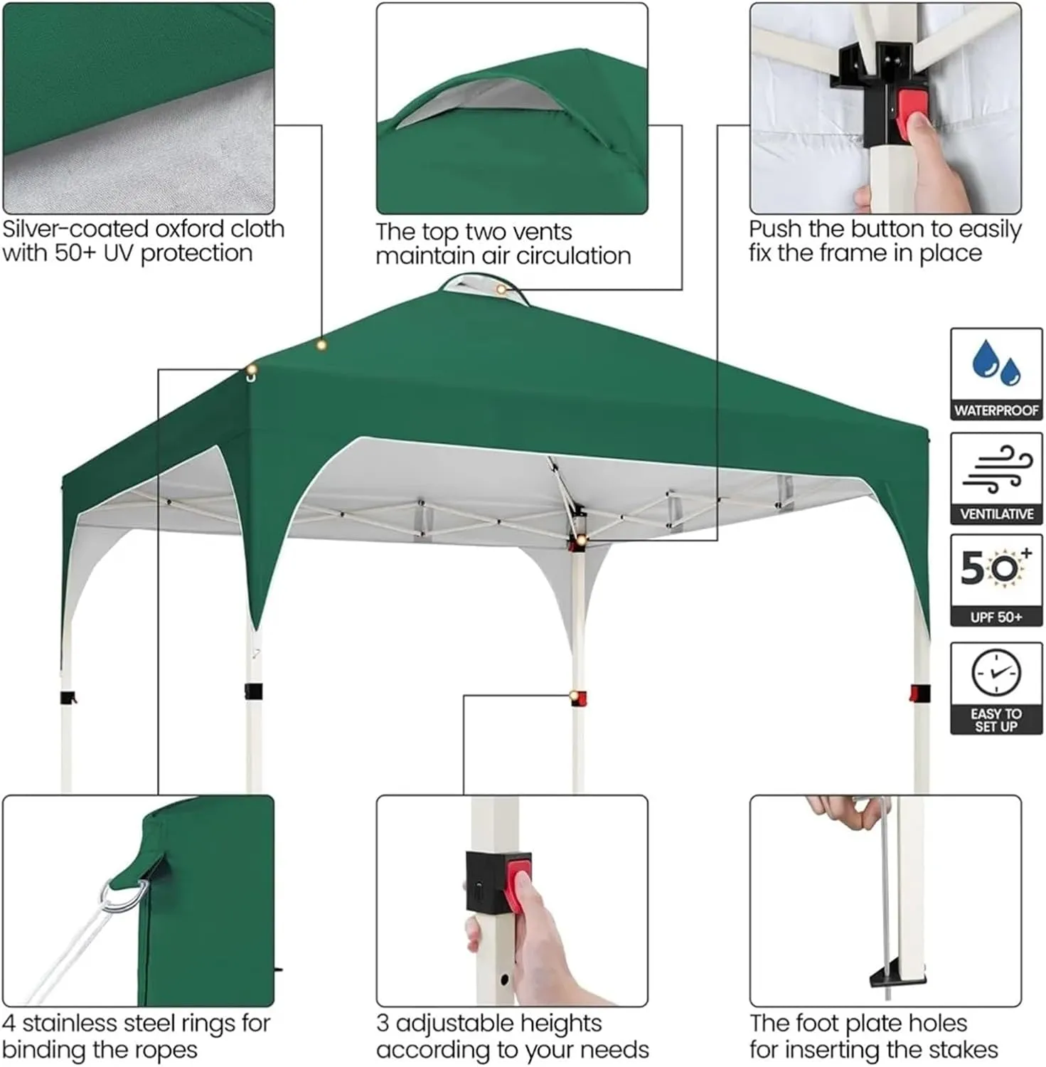 Outdoor Pop Up Tent 10x10 Pop Up Canopy Tent with Vent, Easy Set Up Tent, Instant Sun Shelter Canopy with Wheeled Bag, 4 Sandbags, 12 Stakes(Color 15)