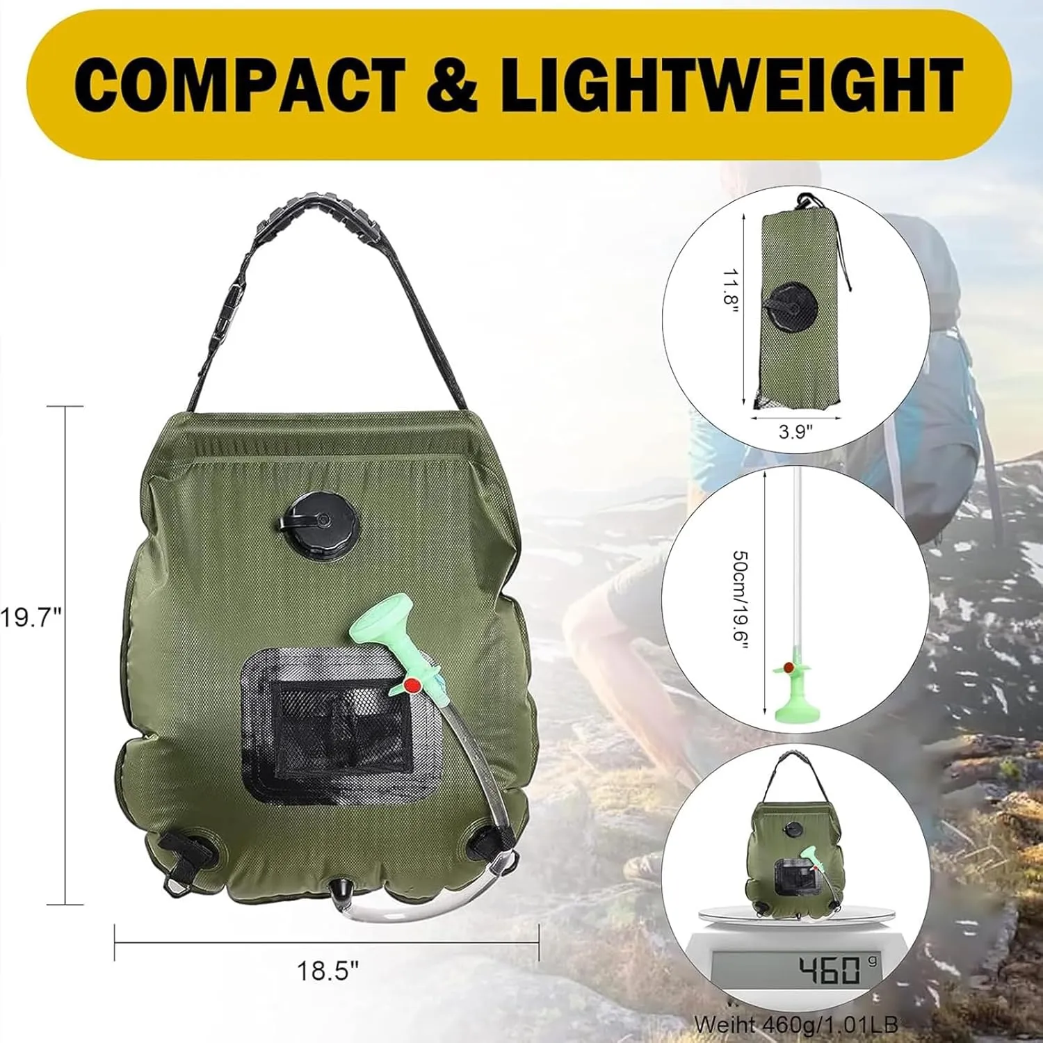 Outdoor Shower 4-Piece Set Portable Shower Tent with LED Light, Portable Shower Pan and Shower Bag, Pop up Shower Tent Quick Opening and Storage Suitable for RV Camping and Travel (Blue)