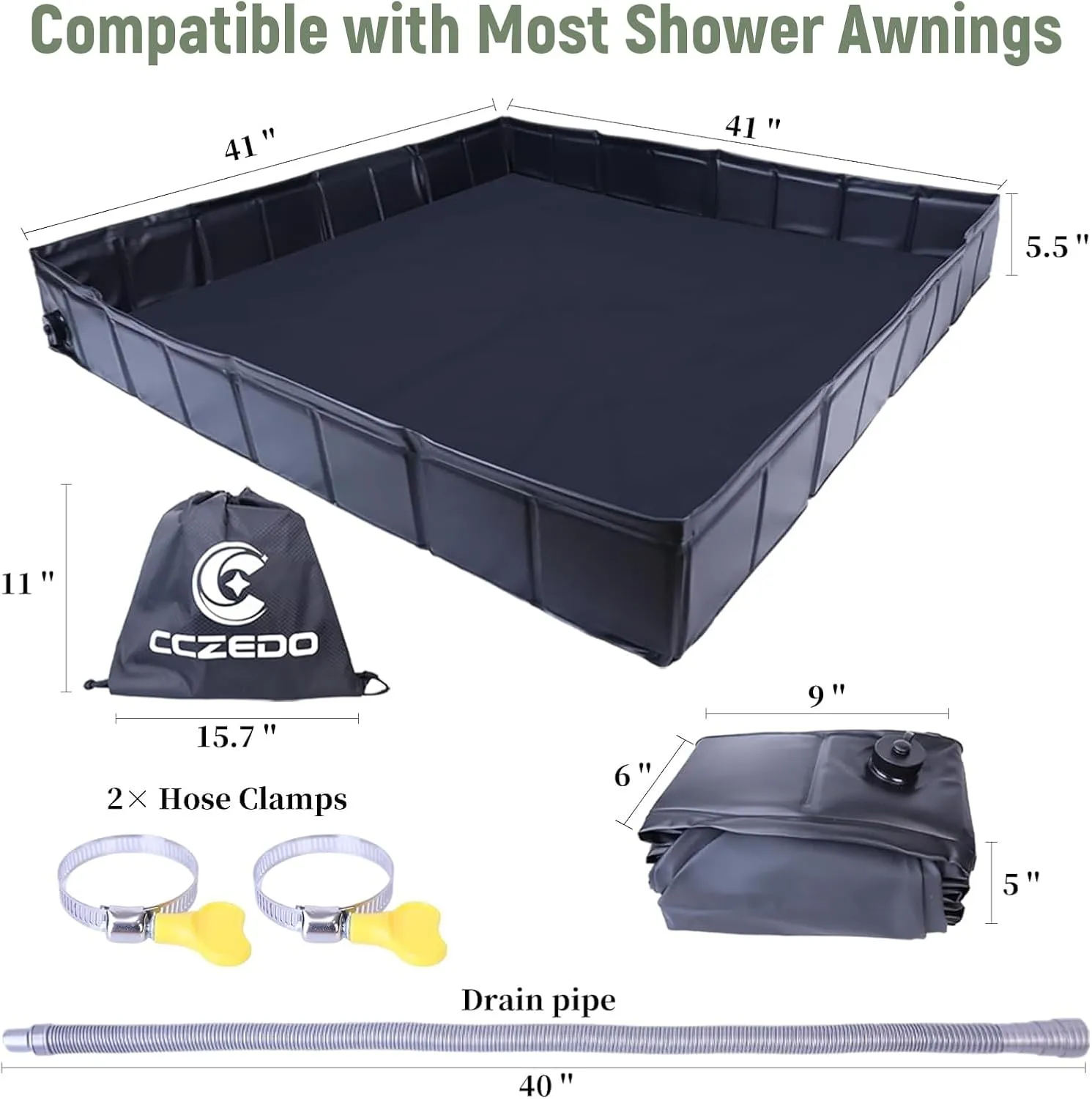 Outdoor Shower 4-Piece Set Portable Shower Tent with LED Light, Portable Shower Pan and Shower Bag, Pop up Shower Tent Quick Opening and Storage Suitable for RV Camping and Travel (Blue)