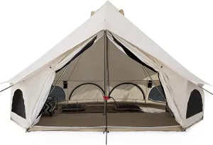 Outdoor Tent Four Seasons Tent Canvas Bell Tent Outdoor Party Tent Pyramid Camping Picnic Rainproof Camping Gear,Glamping Yurt Tent Double The Comfort