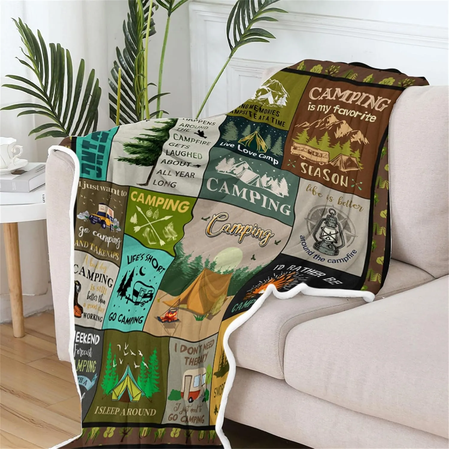 Outdoor Throw Blanket,Camping Blanket for Women Men Kids Adults, RV Blankets Gift for Camping Lovers, Super Cozy Blankets Fuzzy Plush Lightweight Throw Blankets for Sofa, Bed, Couch or Bed