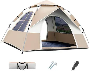 Outdoor Two-Door Tent, Family Travel Tents, Tent for 3-4 Person, Four Sided Vetilation, Portable Tents for Beach, Hiking, Camping, Outdoor Use