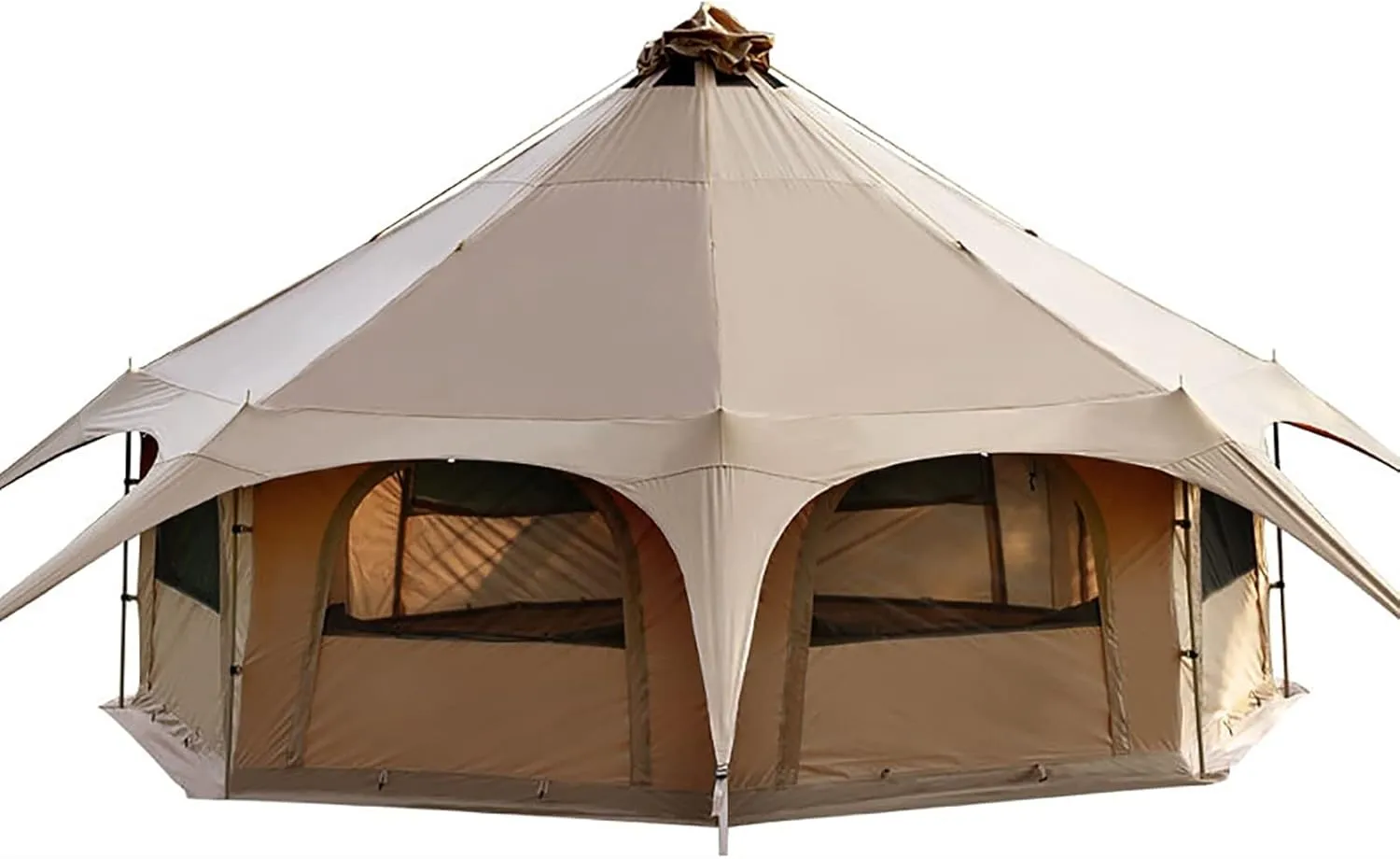 Outdoor Waterproof Cotton Canvas Tent, 4 Season Family Camping Bell Tent 8-10 Person with Stove Jacks for Glamping and Festivals and Human Shelter for Inhabiting or Leisure, Brown