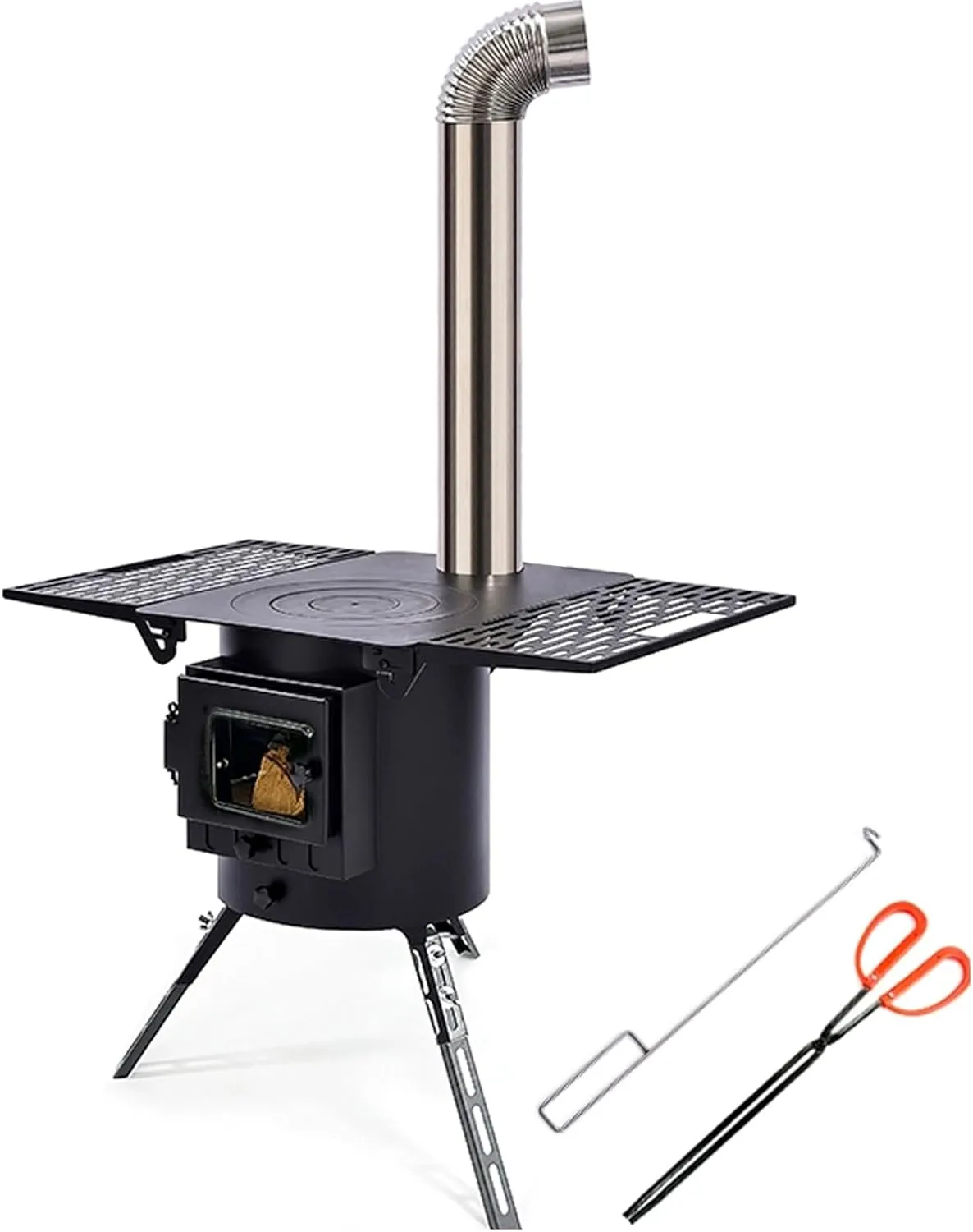 Outdoor Wood Burning Stove,Wood Stove,Multi-Functional Folding Plate, Foldable Legs Design,Fire Viewings