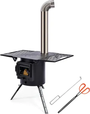 Outdoor Wood Burning Stove,Wood Stove,Multi-Functional Folding Plate, Foldable Legs Design,Fire Viewings