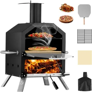 Outdoor Wood Fired Pizza Maker 2-Layer with Pizza Stone, Peel & Rack - Waterproof Cover & Folding Legs for Camping, BBQ & Gifts (26 Inch)