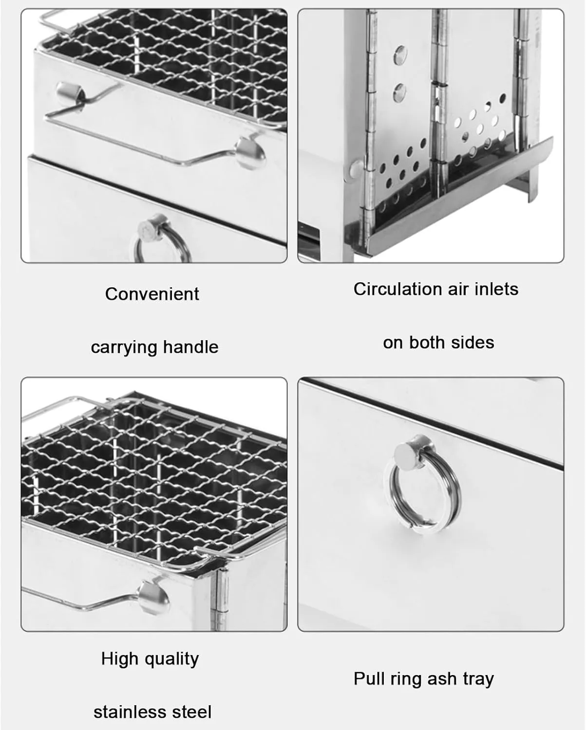 Outdoor wood stove, portable folding camping wood stove, barbecue grill stove, 7.9inx7.9inx10.6in, Silver, 1261354