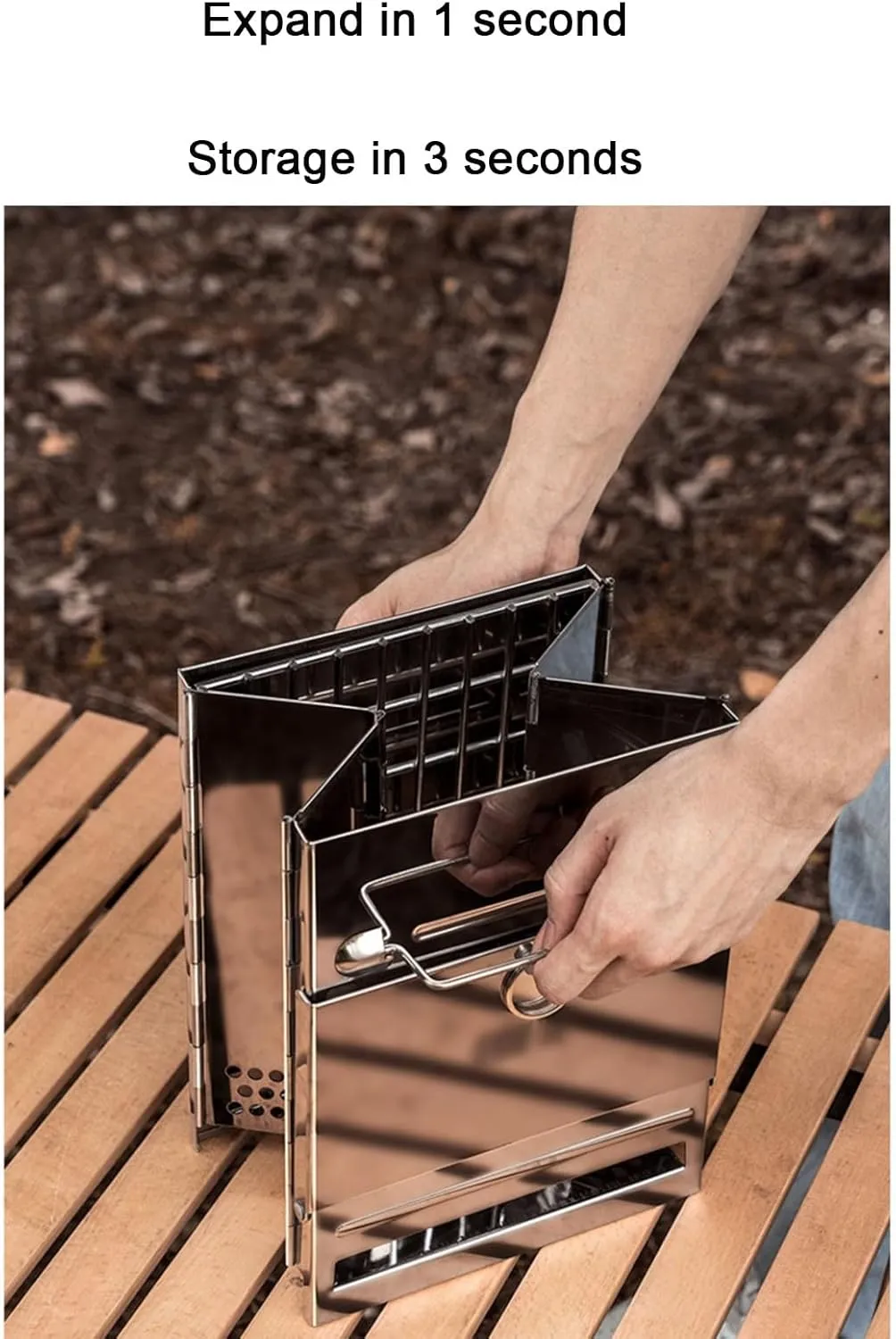 Outdoor wood stove, portable folding camping wood stove, barbecue grill stove, 7.9inx7.9inx10.6in, Silver, 1261354