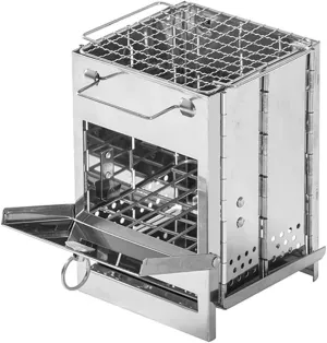 Outdoor wood stove, portable folding camping wood stove, barbecue grill stove, 7.9inx7.9inx10.6in, Silver, 1261354