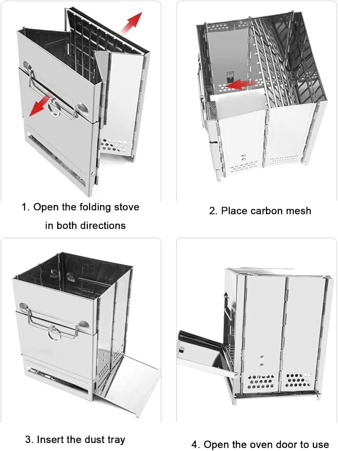 Outdoor wood stove, portable folding camping wood stove, barbecue grill stove, 7.9inx7.9inx10.6in, Silver, 1261354